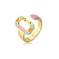 European And American Hot Sale Fashion Color Dripping Oil Ring Copper Plated Gold Open Design Ring sku image 1