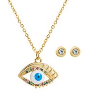 European And American Copper Micro-inlaid Zircon Devil's Eye Necklace Earring Set sku image 1