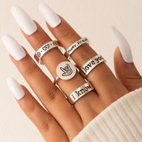 Simple Hip-hop Jewelry Letter Love Ring Five-piece Retro Geometric Ring Set sku image 3