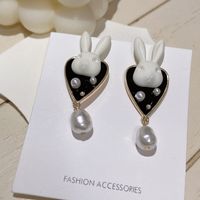 Imitation Pearl Rabbit Fashion Sweet And Cute Fun Oil Drop Earrings sku image 1