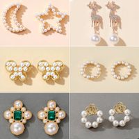 Korean Elk Butterfly Pearl Earrings Diamond Circle Pearl Pendant Earrings main image 1