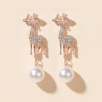 Korean Elk Butterfly Pearl Earrings Diamond Circle Pearl Pendant Earrings main image 6