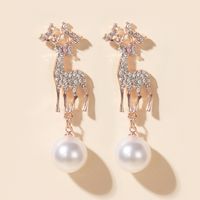 Korean Elk Butterfly Pearl Earrings Diamond Circle Pearl Pendant Earrings sku image 6