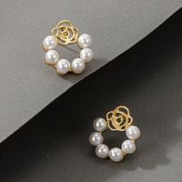 Korean Elk Butterfly Pearl Earrings Diamond Circle Pearl Pendant Earrings sku image 3