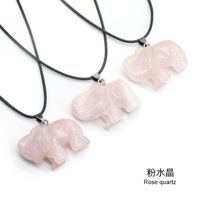 Crystal Agate Jade Carving Elephant Pendant European And American Leather Cord Necklace sku image 1