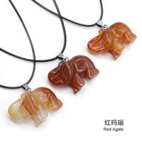 Crystal Agate Jade Carving Elephant Pendant European And American Leather Cord Necklace sku image 2