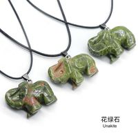 Crystal Agate Jade Carving Elephant Pendant European And American Leather Cord Necklace sku image 3