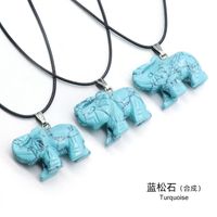 Crystal Agate Jade Carving Elephant Pendant European And American Leather Cord Necklace sku image 5