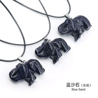 Crystal Agate Jade Carving Elephant Pendant European And American Leather Cord Necklace sku image 6