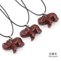 Crystal Agate Jade Carving Elephant Pendant European And American Leather Cord Necklace sku image 11