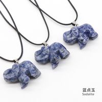 Crystal Agate Jade Carving Elephant Pendant European And American Leather Cord Necklace sku image 13