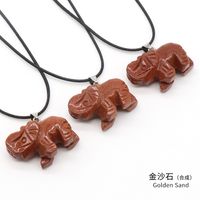 Crystal Agate Jade Carving Elephant Pendant European And American Leather Cord Necklace sku image 14