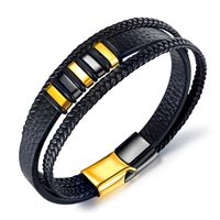 Simple Black Gold Retro Woven Leather Bracelet main image 2