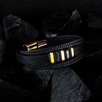 Simple Black Gold Retro Woven Leather Bracelet main image 4