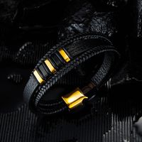 Simple Black Gold Retro Woven Leather Bracelet main image 5