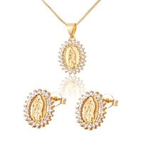 Simple Inlaid Zirconium Oval Virgin Necklace Earrings Set main image 1