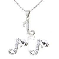 Simple Inlaid Zirconium Musical Note Necklace Earrings Set sku image 1