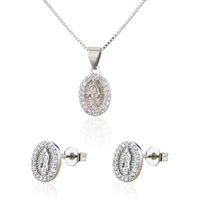 Simple Inlaid Zirconium Oval Virgin Copper Earrings Necklace Set sku image 2