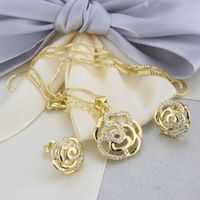 Zircon Rose Earrings Necklace Set sku image 1