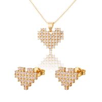 Inlaid Zirconium Heart-shaped Necklace Earrings Set sku image 1