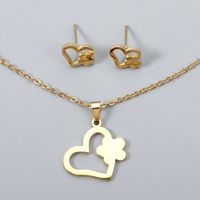 Fashion Heart-shaped Flower Pendant Necklace Earrings Two-piece Set main image 5