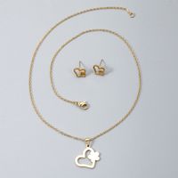 Fashion Heart-shaped Flower Pendant Necklace Earrings Two-piece Set main image 6