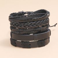 Retro Simple Braided Black Leather Bracelet main image 4