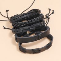 Retro Simple Braided Black Leather Bracelet main image 5