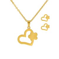 Fashion Heart-shaped Flower Pendant Necklace Earrings Two-piece Set sku image 1