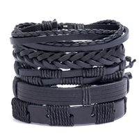 Retro Simple Braided Black Leather Bracelet sku image 1