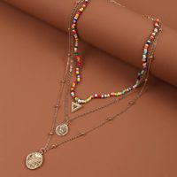 Bohemian Handmade Rice Beads Coin Multi-layer Necklace sku image 1