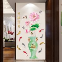 Nouveaux Stickers Muraux De Lotus Vase Émeraude Riche Chinois main image 5
