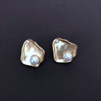 Matte Golden White Pearl Earrings main image 3