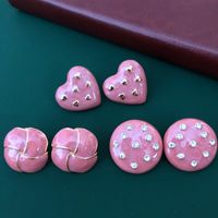 Pink Retro Round Heart Earrings main image 1