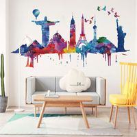 New Watercolor Architectural Landscape Wall Stickers main image 5