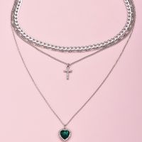 Fashion Multi-layer Cross Gemstone Pendant Necklace main image 3