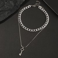 Hip Hop Thick Chain Metal Key Double-layer Necklace main image 4