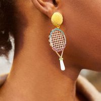 Nouvelles Boucles D&#39;oreilles De Raquette De Tennis En Alliage De Diamant main image 1