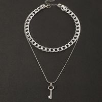 Hip Hop Thick Chain Metal Key Double-layer Necklace sku image 2