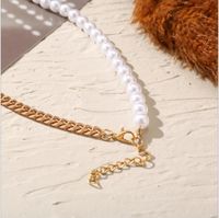 Retro Creative Pearl Metal Lock Pendant Necklace main image 4