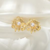 Korean Inlaid Pearl Sun Flower Earrings main image 3
