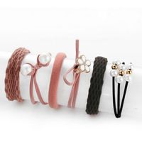 Creative Pearl Flower Pink Black Hair Rope Set Sets sku image 1