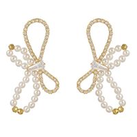 Boucles D&#39;oreilles Rétro Avec Nœud De Perles Et Diamants main image 6