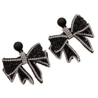 Black Fashion Flashing Diamond Bow Earrings main image 3