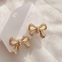 Micro-inlaid Pearl Bow Earrings main image 5