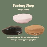 Sweet Fried Solid Color Pu Leather Buckle Beret main image 1