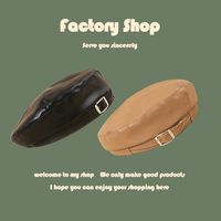 Sweet Fried Solid Color Pu Leather Buckle Beret main image 3