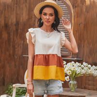Spring New Three-color Stitching Round Neck Top main image 6