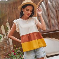 Spring New Three-color Stitching Round Neck Top main image 5