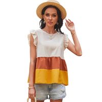 Spring New Three-color Stitching Round Neck Top main image 3